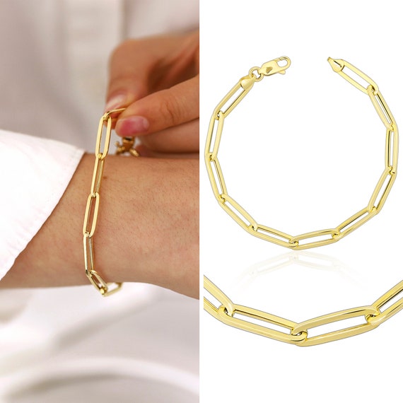 14K Yellow Paperclip Chain Bracelet