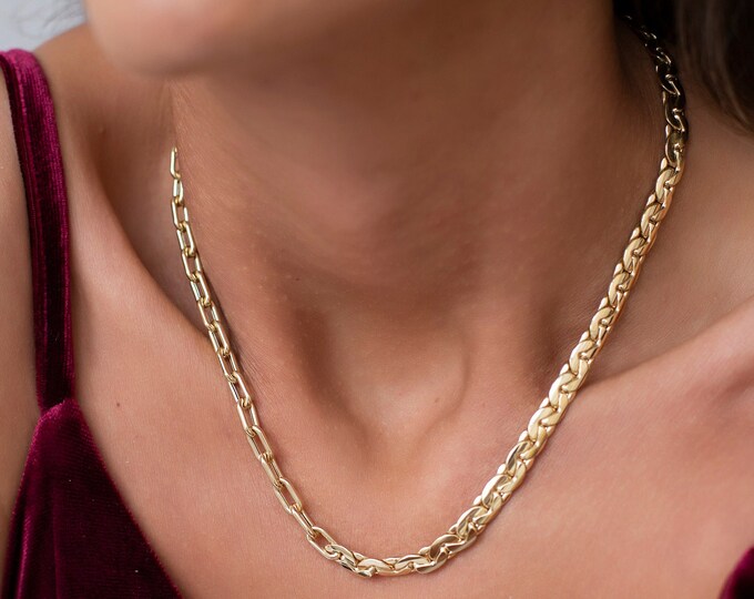 14k Gold Virola Chain, Paperclip Chain | Double Chain Necklace, Virola Necklace, Tight Mariner Link, Thick & Bold Necklace