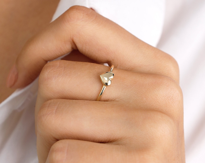 Initial Heart Ring 14k Gold | Personalized&Engraviable Jewelry, Tiny Elegant Daily Rings, Christmas Gift, Special Day Gift, Gift for Her