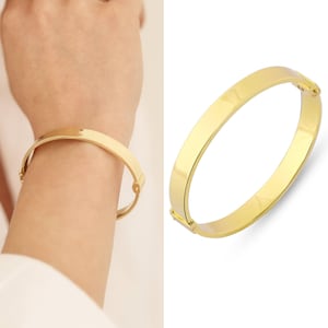 14k gold oval cuff bangle | 8mm hinged bracelet, plain bangle, stackable jewelry, engraved bracelet, sturdy bangle, mother's day gift
