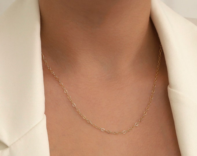 Flat Oval Chain Necklace & Bracelet | 14k Gold Chain Jewelry Set, Dainty Link Chain Bracelet, Layering Jewelry, Everyday Wear, Gift for Her