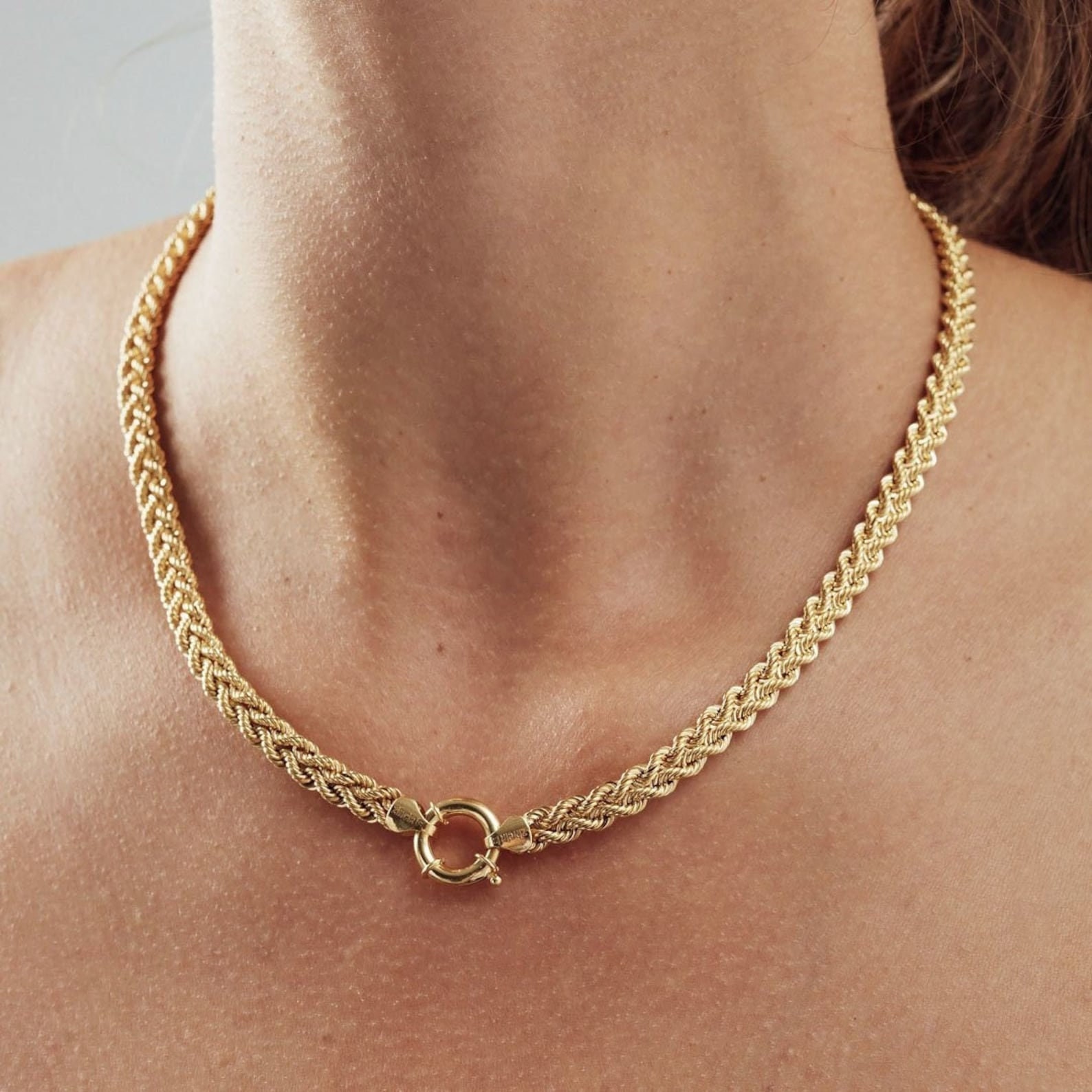 14k Gold Rope Chain, Sailor Lock Clasp Necklace