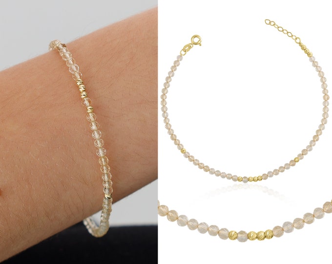 14k Gold Citrine Beaded Bracelet | Citrine Crystal Gemstone Beaded Bracelet, Healing Crystal Bracelet, November Birthstone, Birthday Gift