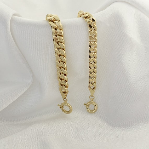 Heavy Cuban Chain W/ Sailor Lock Bracelet 14k Gold 85mm 