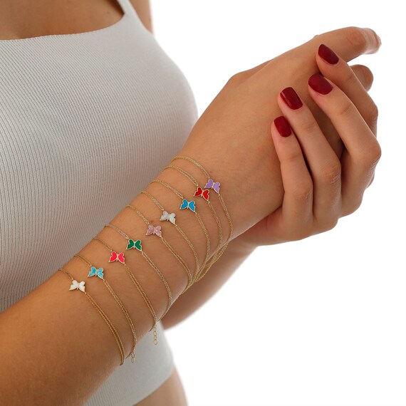 Blue Butterfly Bracelet Minimal Blue Enamel Butterfly Bracelet