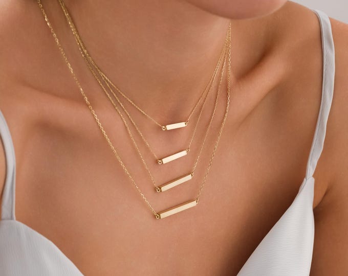 2025 New Design | Personalized 10k Gold Memorial Urn Necklace | Horizontal Bar Urn Pendant, Ash Holder Keepsake Gift, Engraved Memorial