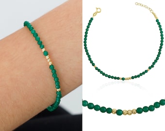 Green Jade Bracelet with 14k Gold Dorica Bead | Natural Stone Beaded Bracelet, Protective Gemstone Bracelet, Recovery Gemstone, Gift for Her