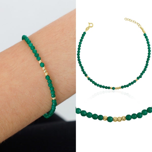 Green Jade Bracelet with 14k Gold Dorica Bead | Natural Stone Beaded Bracelet, Protective Gemstone Bracelet, Recovery Gemstone, Gift for Her