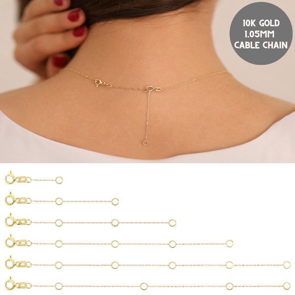 10K Gold Extender | 1.05mm Cable Chain Extender, 1" Extension for Necklaces and Bracelets, 2", 3", 4", 5" Extender with Custom Ring Options