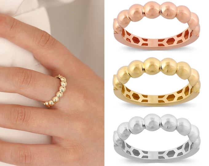 14k Gold 5mm Gold Beaded Ring | Bubble Ring, Eternity Balls Ring, Chunky Statement Jewelry, Mom Gift, Valentines Day Gift, Anniversary Gift