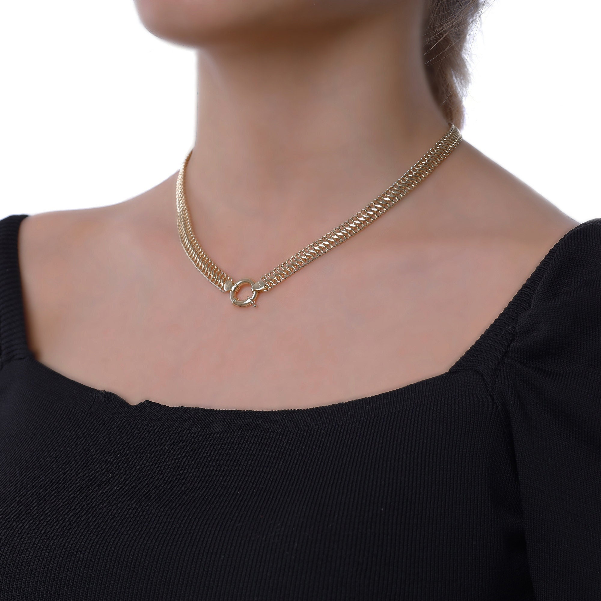 14K Gold 8mm Vienna Chain | Sailor Lock Clasp Bold Necklace, Double Curb Design Twist Chain, Thick Chain, Anniversary Gift | Gift for Her 14K Gold 8mm Vienna Chain | Sailor Lock Clasp Bold Necklace, Double Curb Design Twist Chain, Thick Chain, Anniversary Gift | Gift for Her