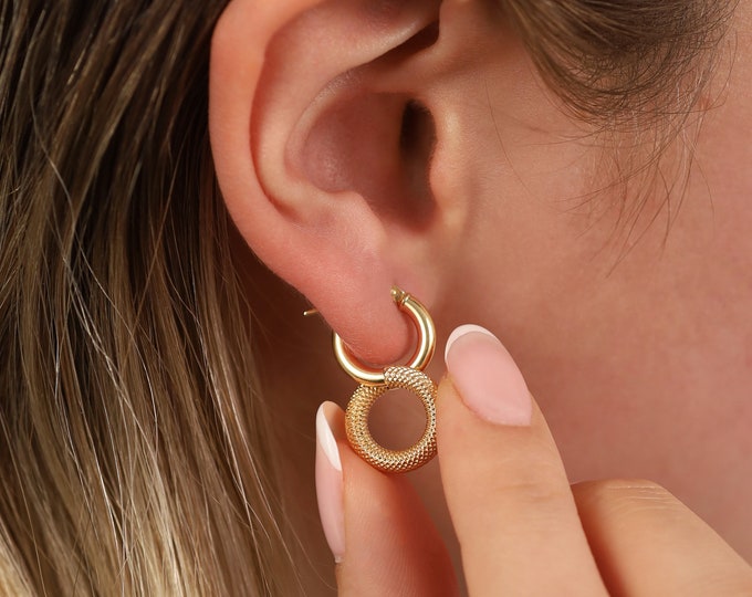 14K Gold Double Hoop Earrings | Infinity Round Earrings, Hammered Earrings, Facet Jewelry, Gift for Daughter, Graduation Gift, Gift for Her