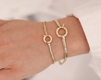 14k Gold Sailor Lock Snake Bracelet | Italian Chain Layering, Dainty Stacking Bracelet