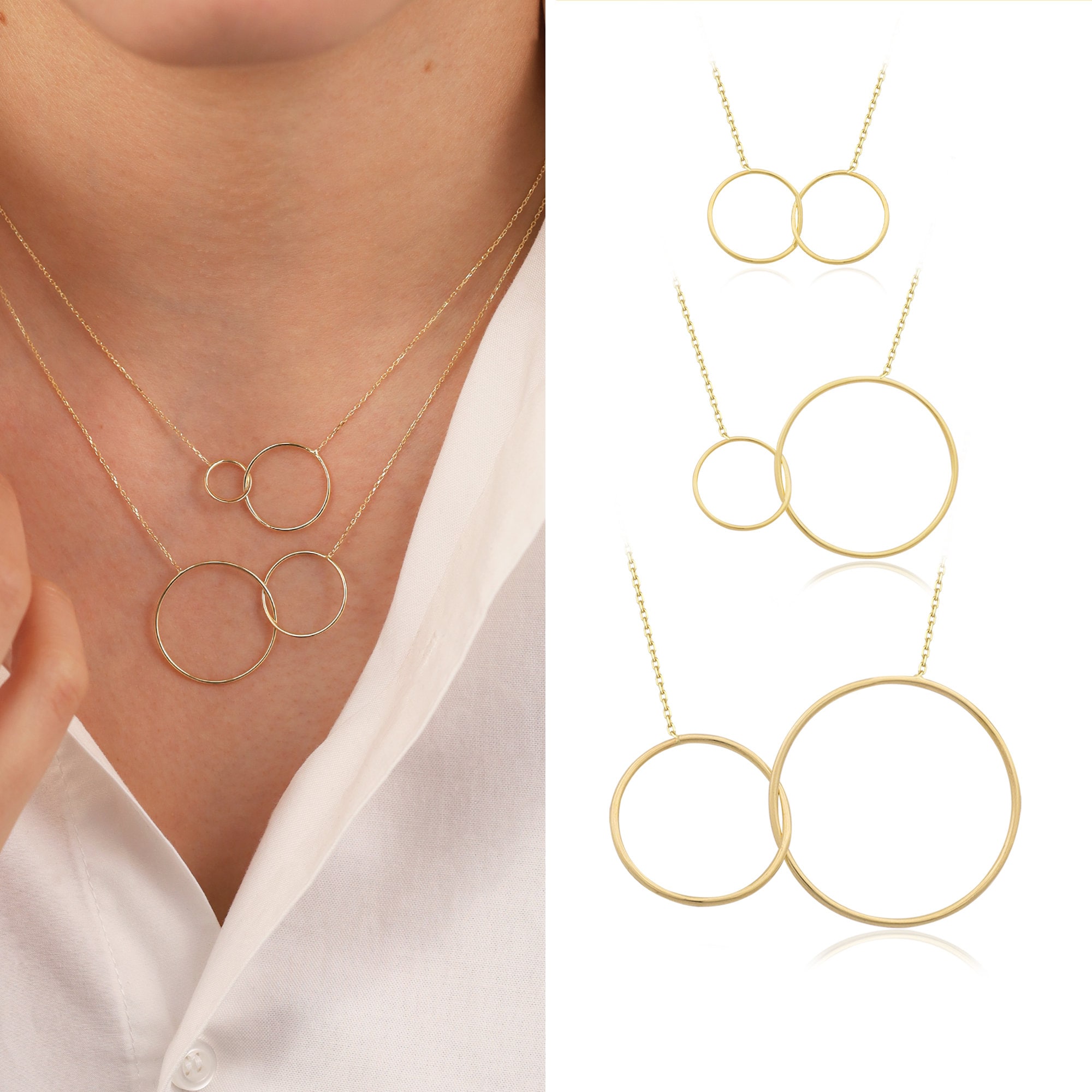 14K Gold Interlocking Circles Necklace | Mixed Circles 14K Gold Interlocking Circles Necklace | Mixed Circles