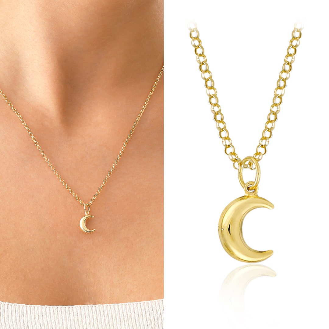 14k Gold Rolo Chain W/half Moon Pendant Dainty Celestical Charm