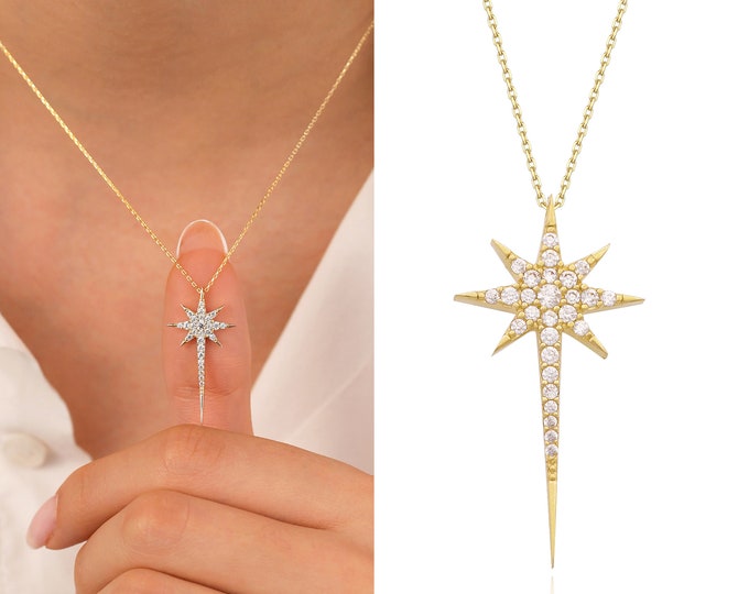 14K Gold Polar Star Necklace | Handmade Chic Jewelry, Dainty Necklace, Celestial Necklace, Minimal Jewelry, Anniversary Gift, Gift For Her