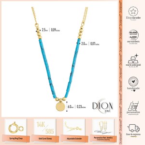 14k Gold Turquoise Coin Necklace | Engravable Gold Disc December Birthstone Pendant image 4