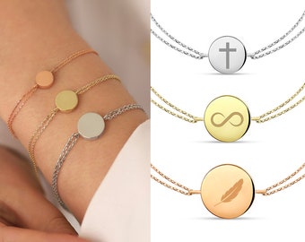 Round Disc Urn Bracelet | 14k / 10k Gold Circle Cremation Ash Holder Bracelet, Initial Engraved Disc Urn Charm, Memorial Keepsake Jewelry