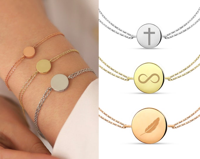 Round Disc Urn Bracelet | 14k / 10k Gold Circle Cremation Ash Holder Bracelet, Initial Engraved Disc Urn Charm, Memorial Keepsake Jewelry