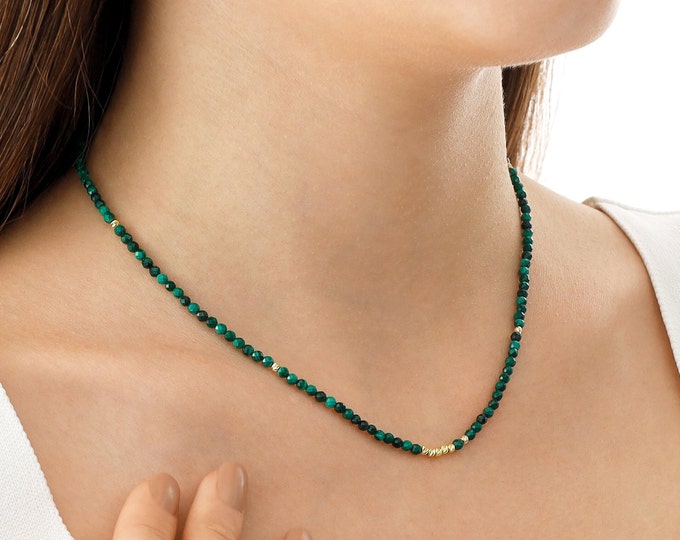 14k Gold Malachite Stone Necklace | Healing Stone Necklace, Natural Stone Protection Necklace, May & Taurus Birthstone, Spiritiual Gift
