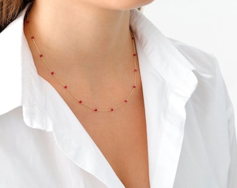 14k Gold Red Jade Beaded Necklace | Gemstone Talisman for Love