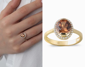 14K Gold Oval Diaspore Gemstone Ring | Turkish Diaspore Stone Ring, Color-Changing Pisces Birthstone, Chic Zodiac Jewelry, Anniversary Gift