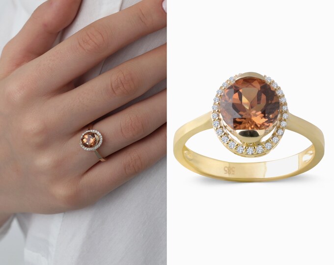 14K Gold Oval Diaspore Gemstone Ring | Turkish Diaspore Stone Ring, Color-Changing Pisces Birthstone, Chic Zodiac Jewelry, Anniversary Gift