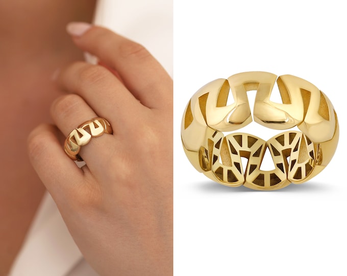 14k Gold Bold Wave Ring | Zig-Zag Statement Ring, Ripple Vintage Ring, Heavy Ring, Chunky Jewelry, Mom Gift, Gift for Her, Anniversary Gift