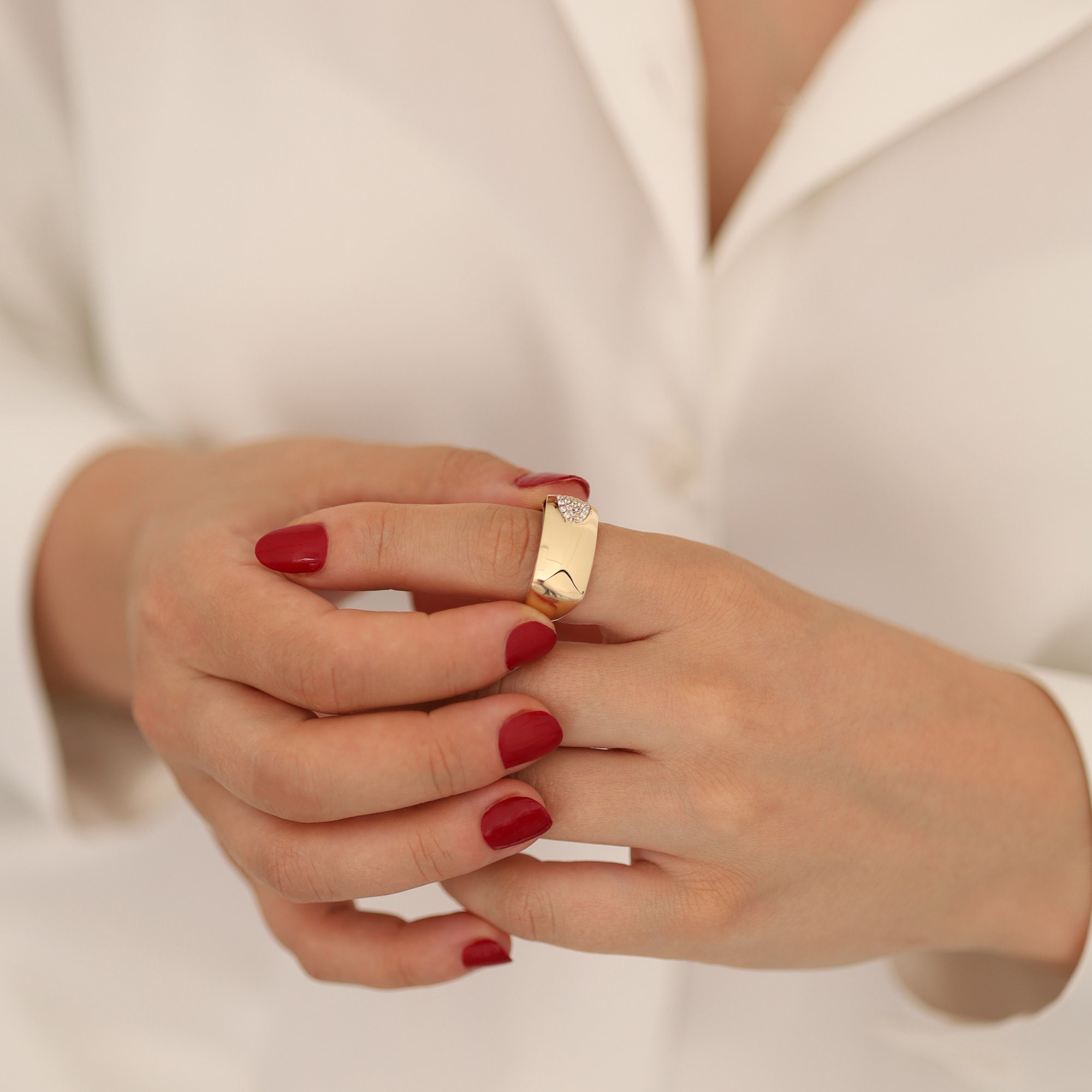 14k Gold Thick Rectangular Ring | Chunky Fore Finger Ring, Statement Ring,  Stunning Bold Dome Ring, Chic Jewelry, Valentines Day Gift