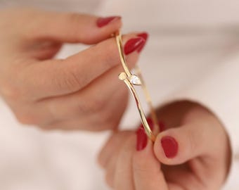 14k Gold Snake Bangle Bracelet | Hinged Curved Teardrop Gemstone Cuff Jewelry