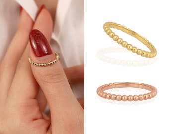 14K Gold Beaded Ring | Dainty Jewelry, Handmade Statement Ring, Delicate Ring, Anniversary Gift, Gift For Her