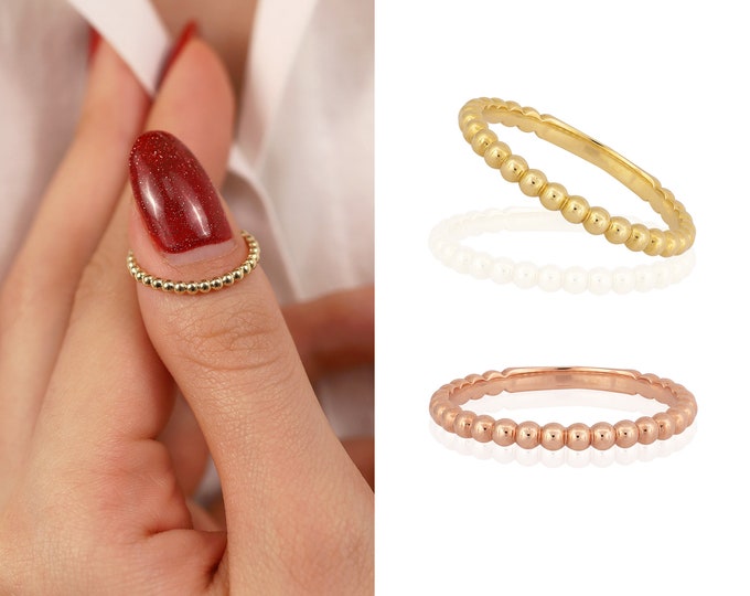 14K Gold Beaded Ring | Dainty Jewelry, Handmade Statement Ring, Delicate Ring, Anniversary Gift, Gift For Her