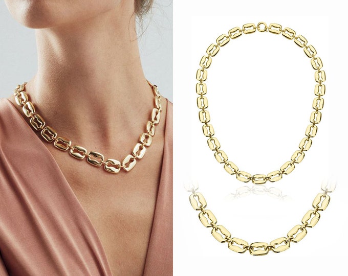 14k Gold Chunky Coffee Bean Chain | Chunky Large Necklace, Bold Link, Thick Necklace, Heavy Jewelry, 13mm Chunky Bean Chain | Gift for Her