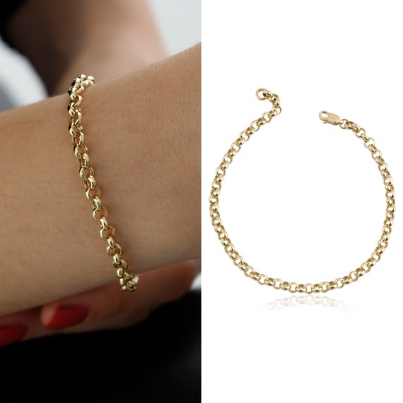 14k Belcher Chain Bracelet,solid Gold Oval Rolo Bracelet Men Women,  Minimalist Everyday Bracelet, Dainty Stackable Unisex Jewelry Chain - Etsy