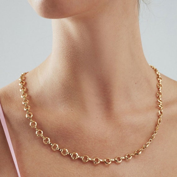 14k Gold Circle Link Design Chain 7mm 