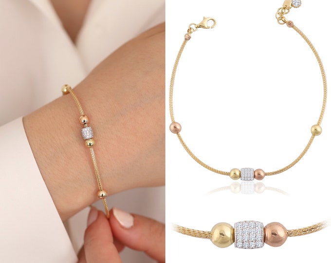 14K Gold Franco Mesh Chain Bracelet |  Italian Tube Chain with Dorica Ball Jewelry,  Elegant Thin Bracelet, Gift for Her, Graduation Gift