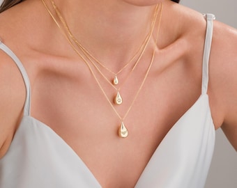 14k Gold Teardrop Urn Necklace | Personalized Cremation Ash Holder Keepsake Memorial Jewelry
