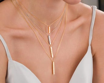 14k Gold Engraved Bar Urn Necklace | Personalized Ash Holder Pendant