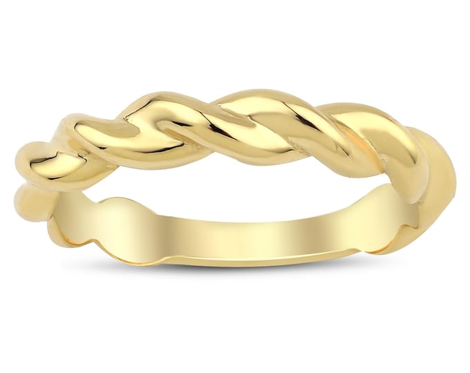 14k Gold Twisted Rope Wavy Ring | Stackable Bold Band Rings, Thick Chubby Vintage Rings, Valentines Day Gift, Anniversary Gift, Gift for Her