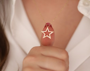 14k Gold Star Pendant Necklace | Polaris Celestial Starburst Charm Jewelry