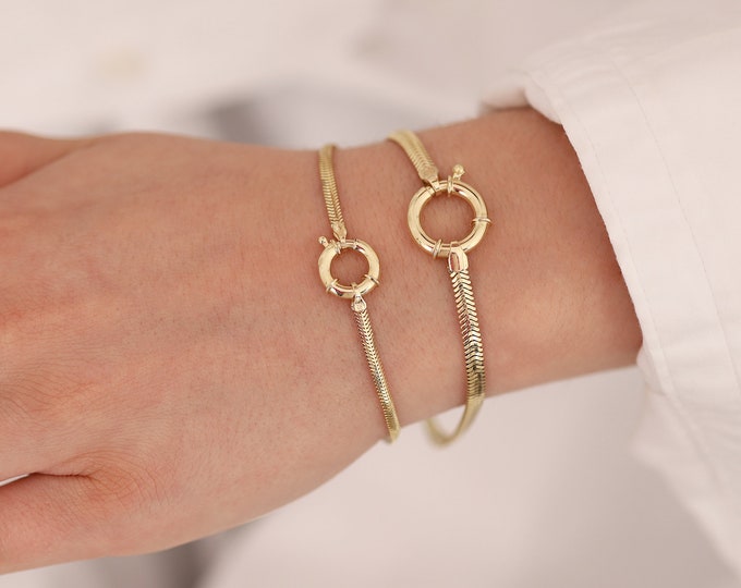 14K Gold Sailor Lock Snake Bracelet | Fine Jewelry, Layering & Stacking Bracelet, Dainty Jewelry, Italian Chain Bracelet, Anniversary Gift