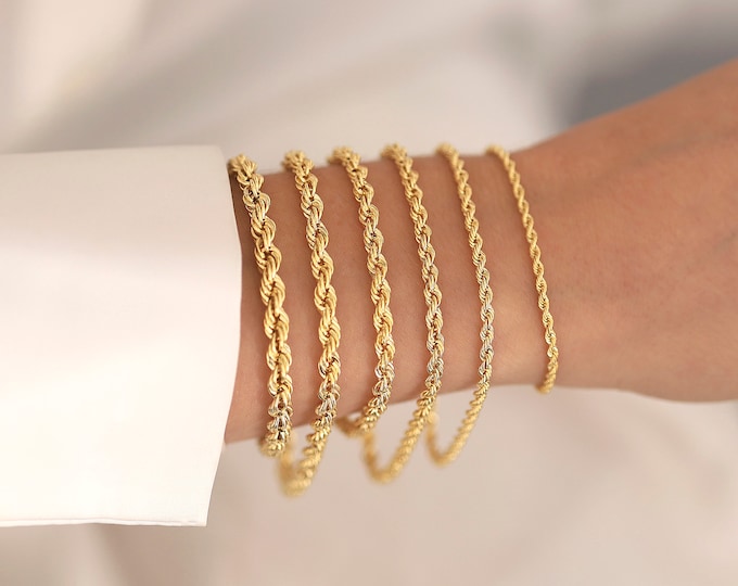 14k Gold 4mm Vintage Design Rope Chain Bracelet | Retro Unisex Twisted Chain Bracelet, Fashionable Fine Jewelry, Gift for Him, Gift for Her