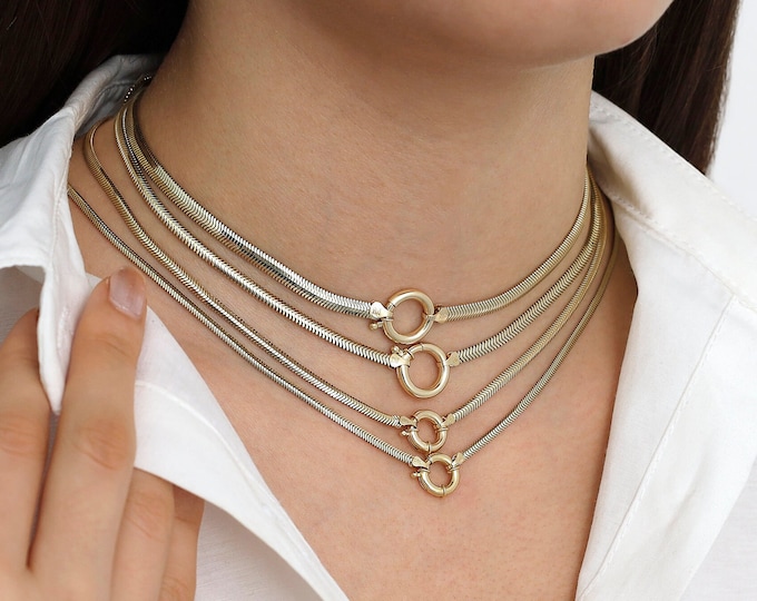 14k Gold Snake Necklace w/ Enhancer |  Removable Sailor Clasp, Elegant Statement Layering Chains, Christmas Gift, Wedding Gift, Gift for Her