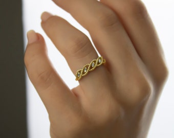 14k Gold Swirl Baguette Diamond Ring | Spiral Helix Semi Eternity Band