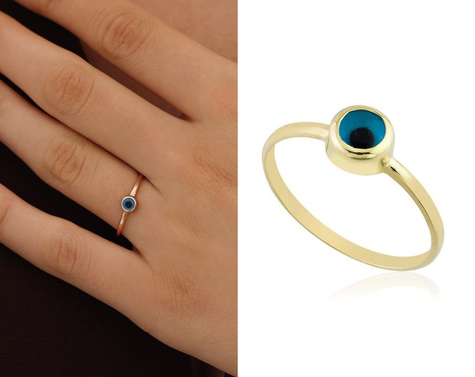 14k Gold Evil Eye Ring | Protection Jewelry, Positive Energy Ring, Good Luck Bringer, Touch Of Symbolysm, Meaningful Gift, Birthday Gift