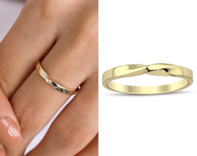 14k Gold Twist Band Ring | Delicate Rope Statement Rings, Stackable Jewelry, Christmas Gift, Birthday Gift, Valentine's Day Gift