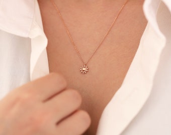 14k Gold Sun Necklace | Minimalist Sun Pendant Aztec Ra Symbol Jewelry