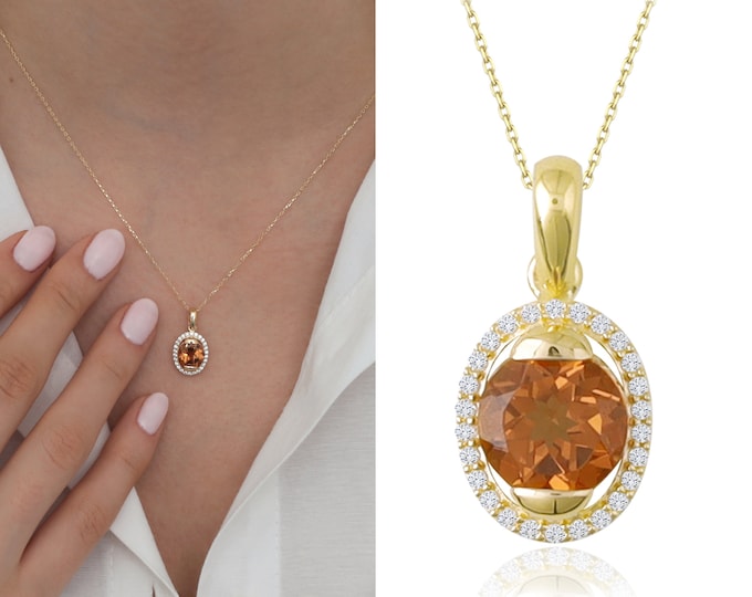 14k Gold Diaspore Oval Necklace | Color-Shifting Turkish Diaspore Stone Necklace, Zodiac Stones, Pisces Birthstone Jewelry, Graduation Gift