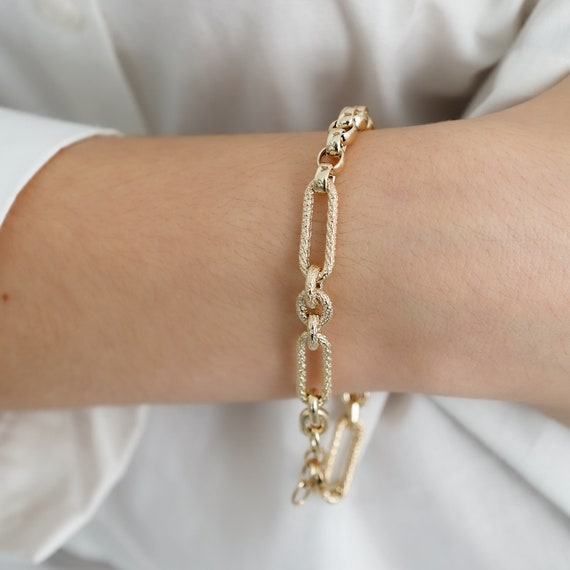 14K ゴールド ドリカ チェーン ブレスレット | 輝く重厚なリンク 
