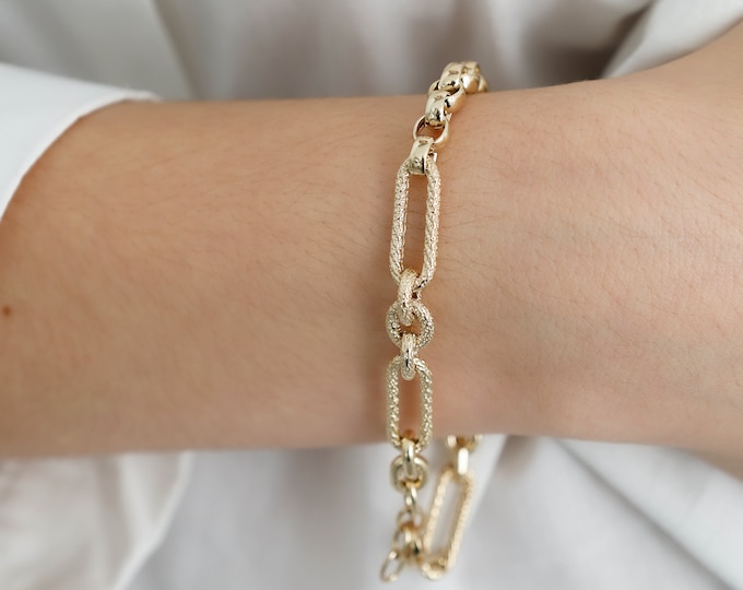 14K Gold Dorica Chain Bracelet | Glimmering Heavy-Link Jewelry, Heavy & Stylish Thick Bracelet, Perfect Graduation Present, Treat for Her